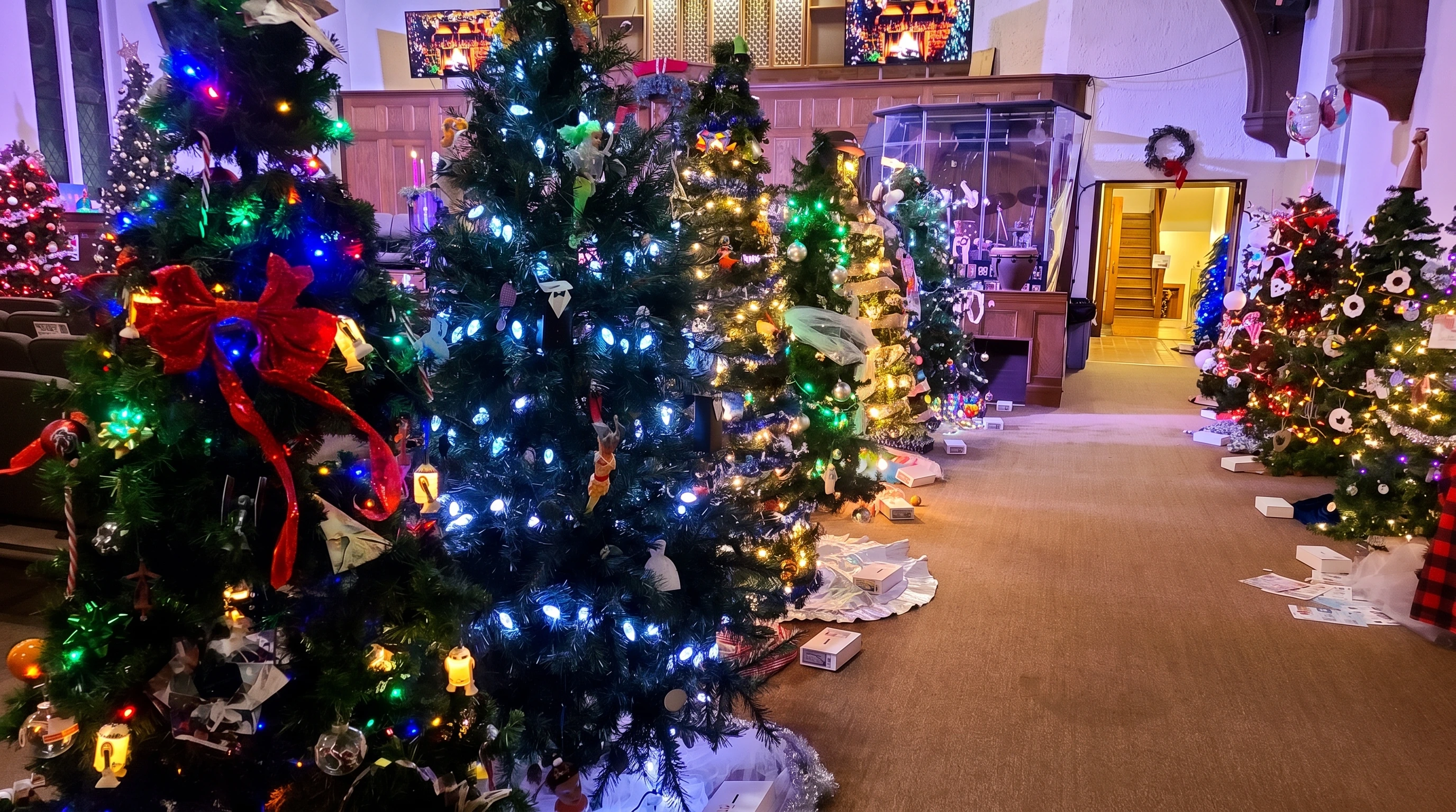 Decorated trees filling the festival room